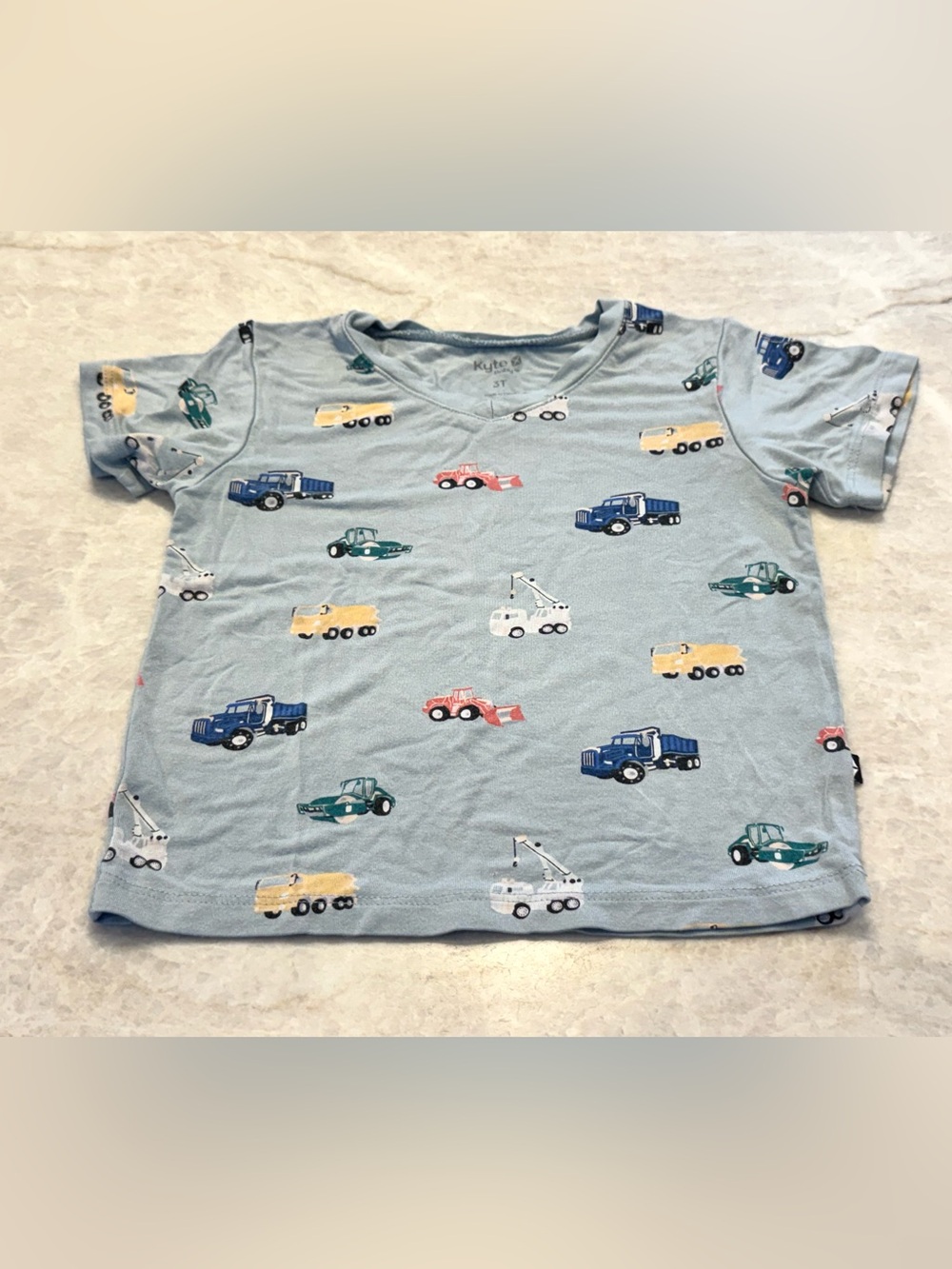 👷Light Blue Kyte Baby Kids Tee with Construction Vehicle Print size 3t